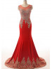 Mermaid Sheer Neckline Gold Lace Black Chiffon Beading Long Prom Dress